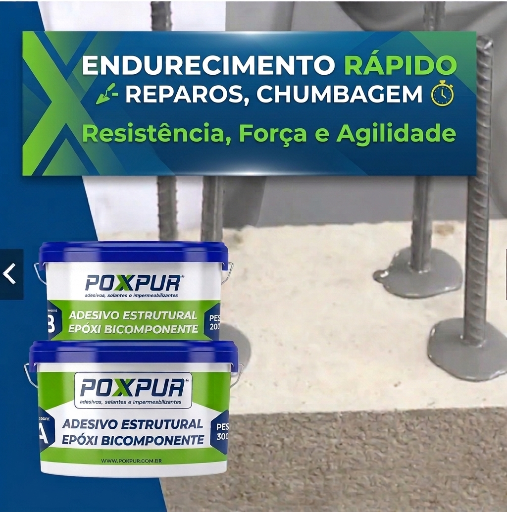 Adesivo Estrutural Epóxi Poxpur 2K EP - KIT Comp A + Comp B = 500G