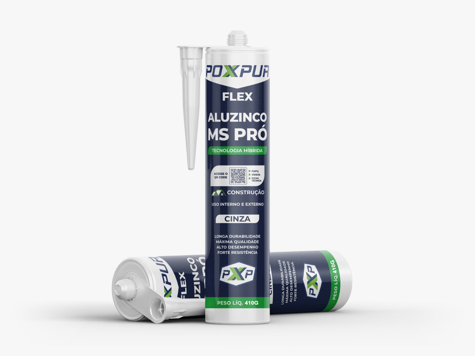 Adesivo Selante PU Poxpur Aluzinco MS PRO Calhas Rufos Dutos Metal PVC - 410g