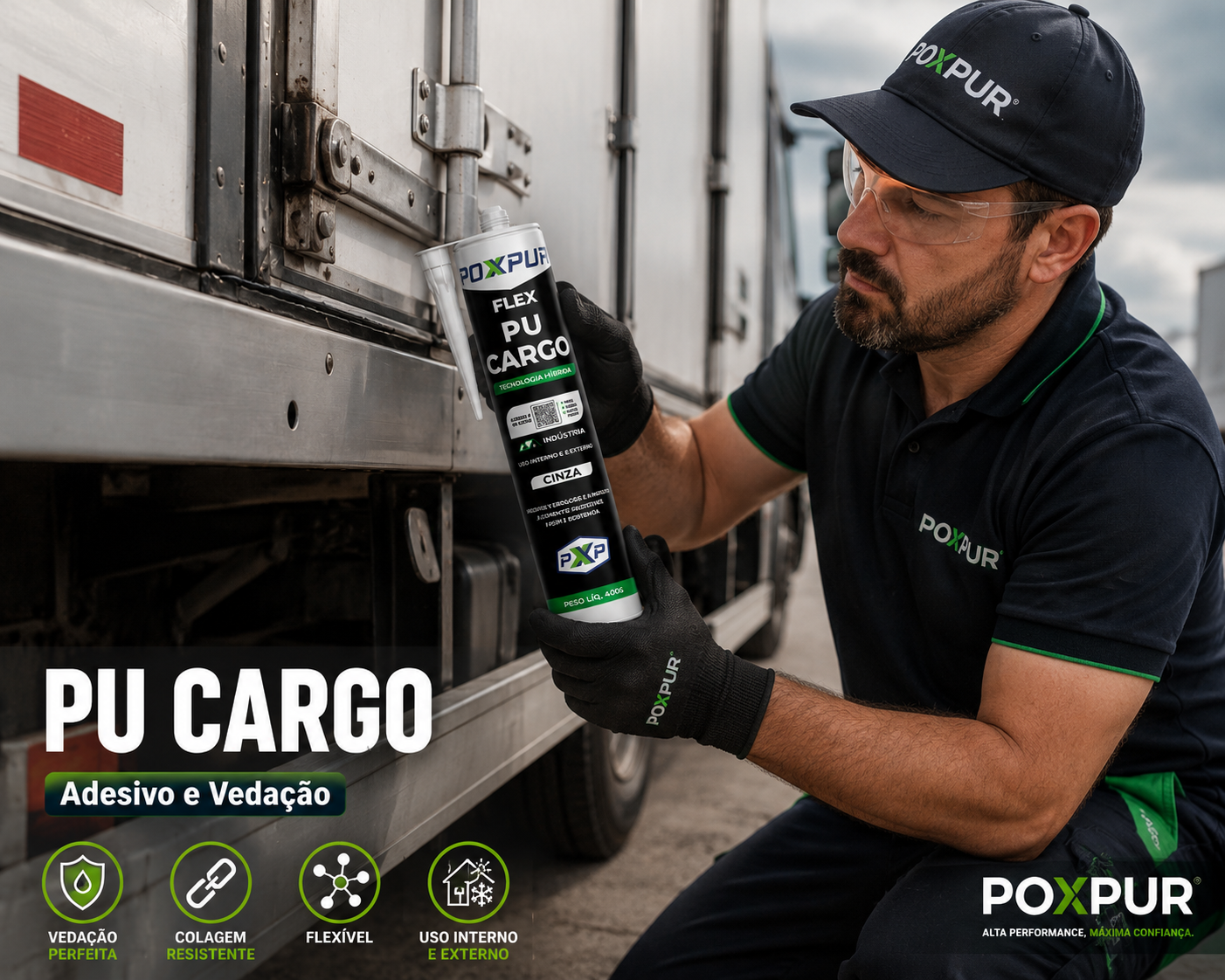 Adesivo Selante PU Poxpur Cargo Industrial Funilaria Metal Plástico - 400g
