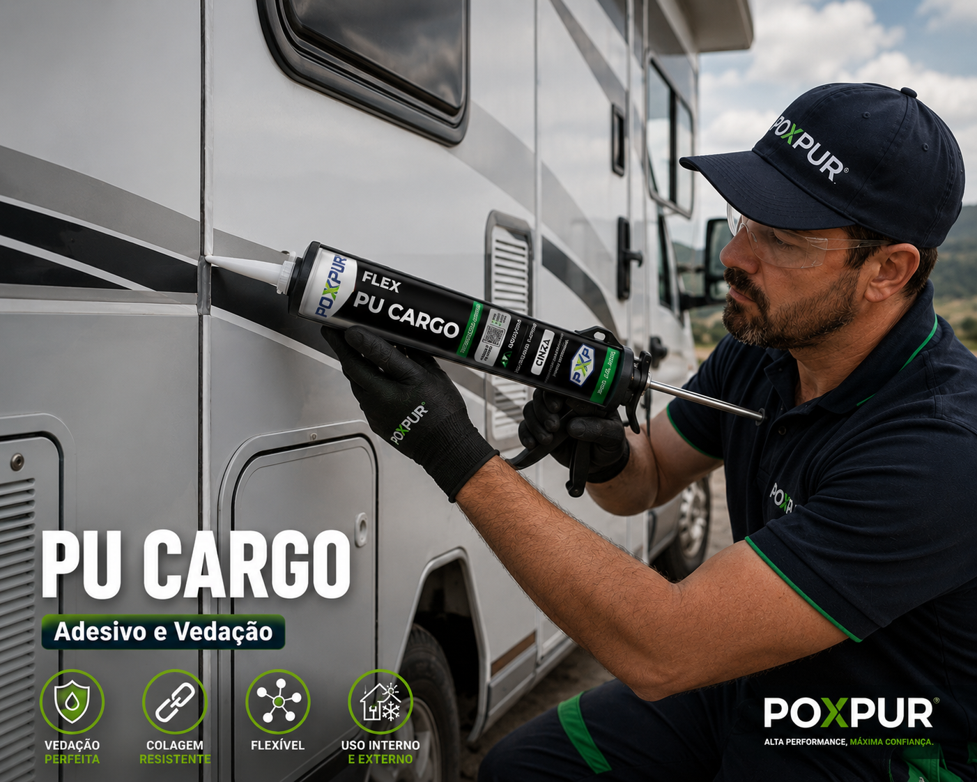 Adesivo Selante PU Poxpur Cargo Industrial Funilaria Metal Plástico - Sachê 870g