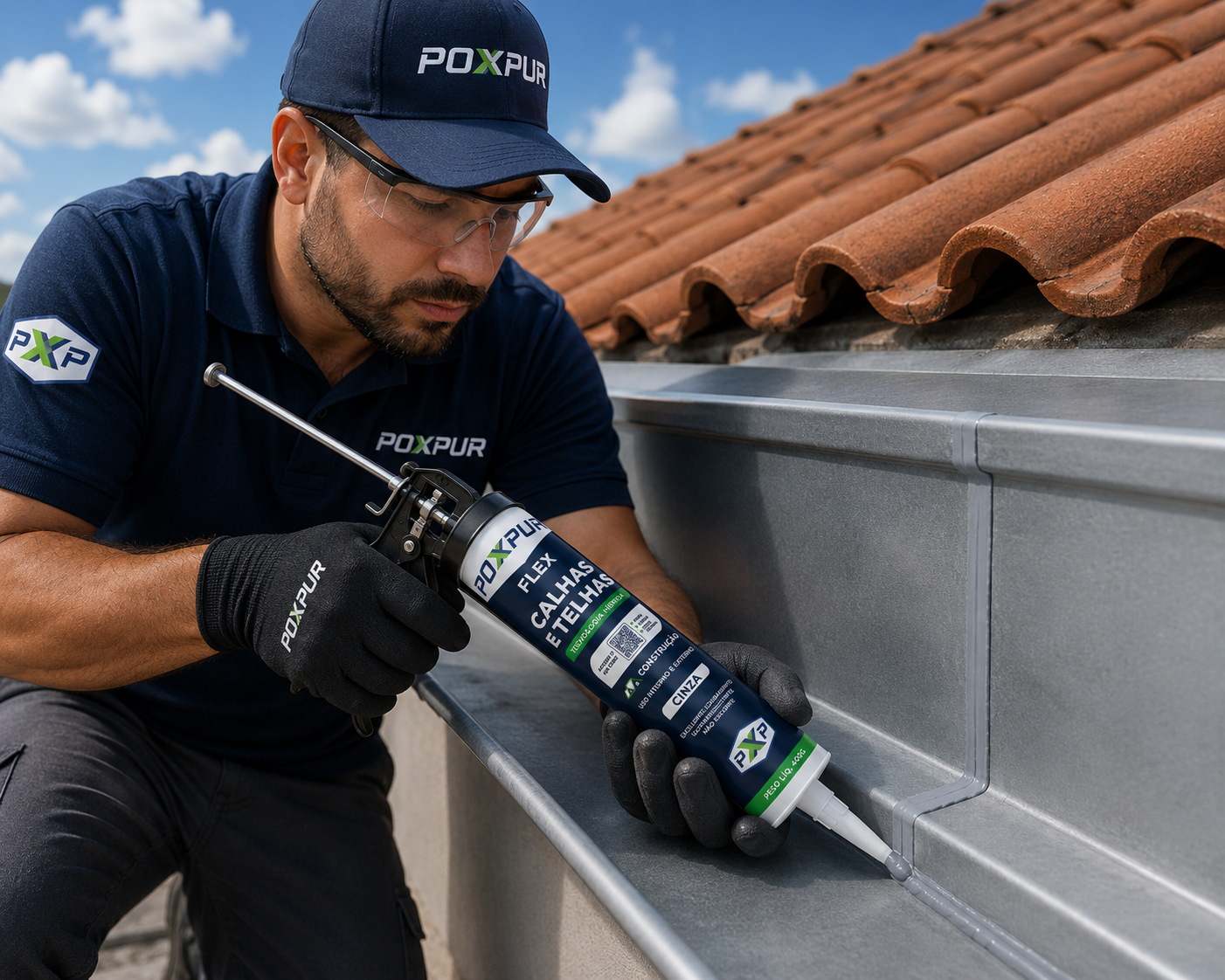 Adesivo Selante PU Poxpur Calhas e Telhas Metal Concreto e Madeiras - 400g