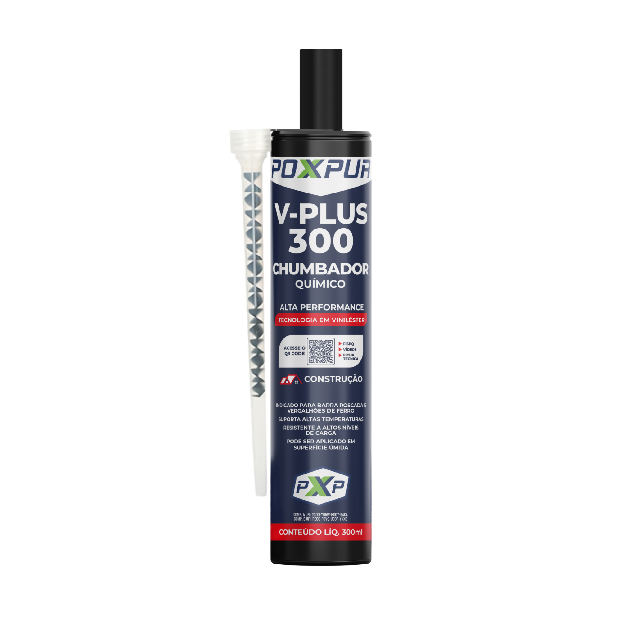 Adesivo Estrutural Chumbador Químico Poxpur V-PLUS 300 Construção Barra Roscada Vergalhões 400g/300ml