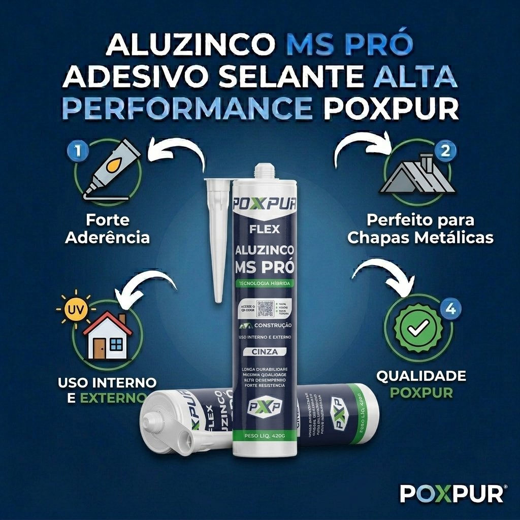 Adesivo Selante PU Poxpur Aluzinco MS PRO Calhas Rufos Dutos Metal PVC - 410g
