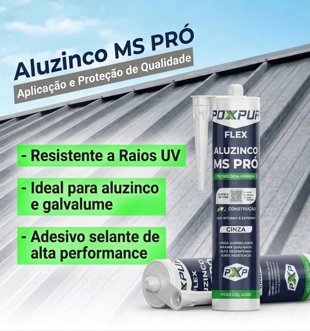 Adesivo Selante PU Poxpur Aluzinco MS PRO Calhas Rufos Dutos Metal PVC - 410g