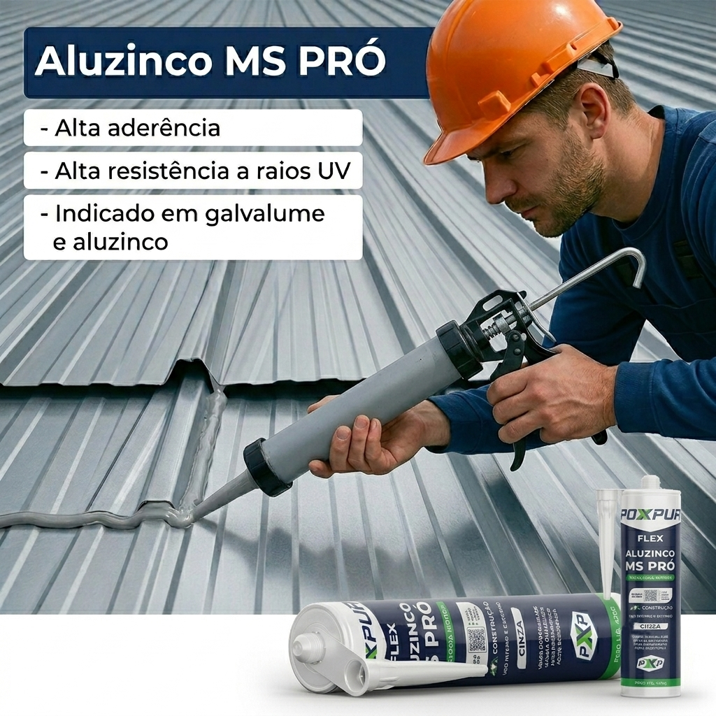 Adesivo Selante PU Poxpur Aluzinco MS PRO Calhas Rufos Dutos Metal PVC - 410g