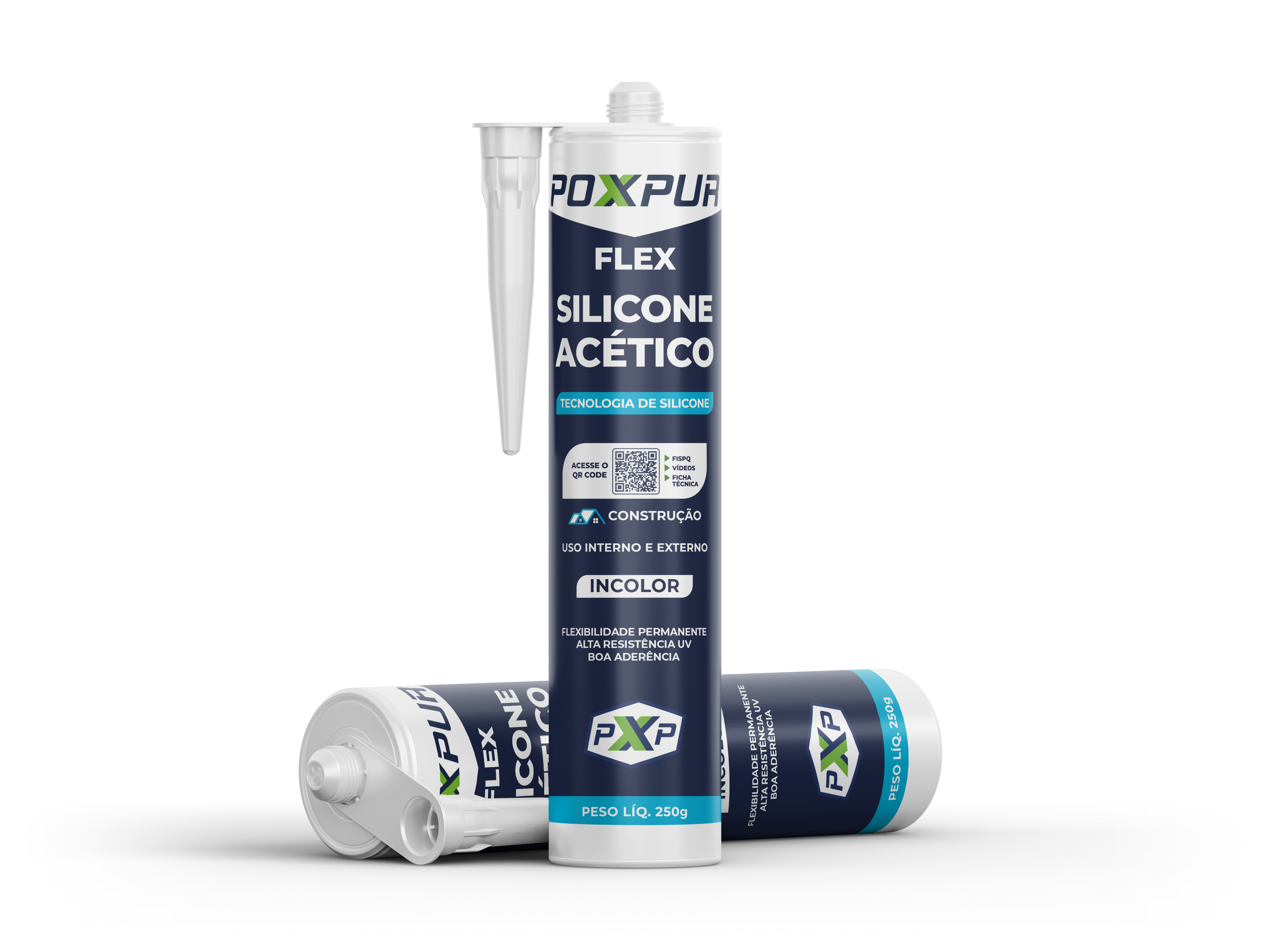 Adesivo Selante PU Poxpur Silicone Acético Vidro Azulejo Alumínio Box de Banheiro - 250g