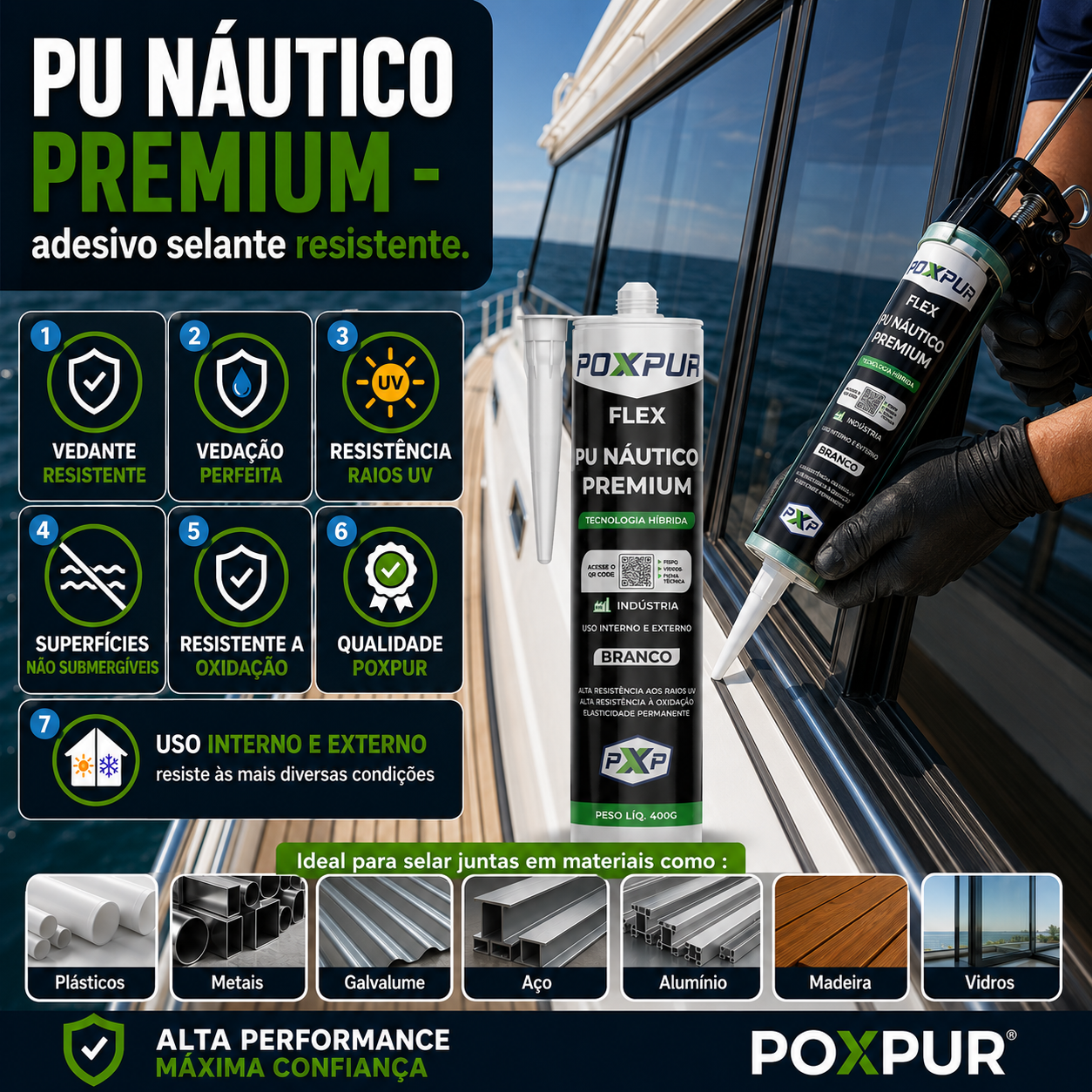 Adesivo Selante PU Poxpur Náutico Galvalume Metal Vidro - 400g