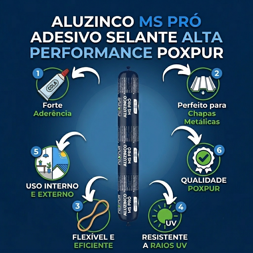 CAIXA FECHADA 24 unidades Adesivo Selante PU Poxpur Aluzinco MS Pro Calhas Rufos Dutos Metal PVC - Sachê 770g