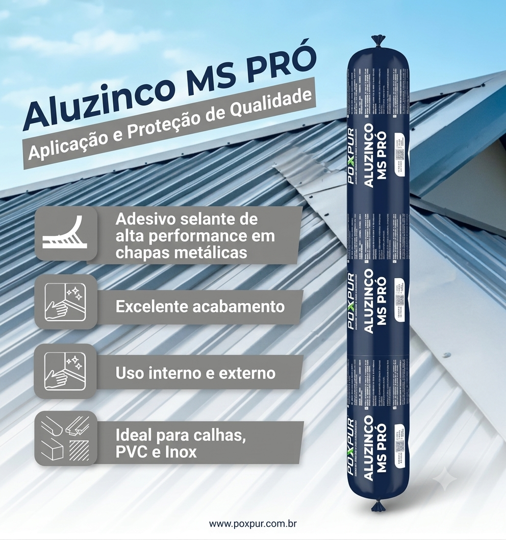 Adesivo Selante PU Poxpur Aluzinco MS Pro Calhas Rufos Dutos Metal PVC - Sachê 770g