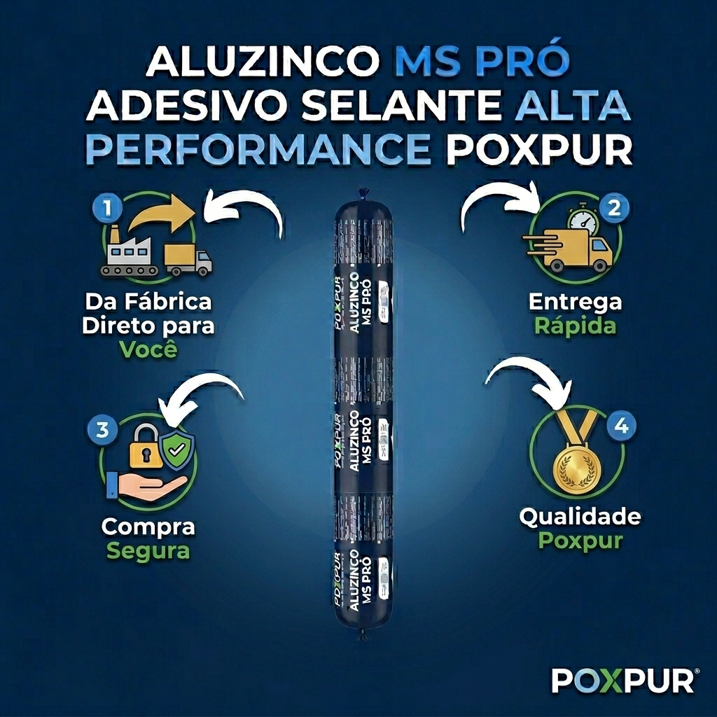 CAIXA FECHADA 24 unidades Adesivo Selante PU Poxpur Aluzinco MS Pro Calhas Rufos Dutos Metal PVC - Sachê 770g