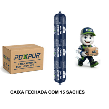 CAIXA FECHADA 15 unidades Adesivo Selante PU Poxpur Aluzinco MS Pro Calhas Rufos Dutos Metal PVC - Sachê 770g