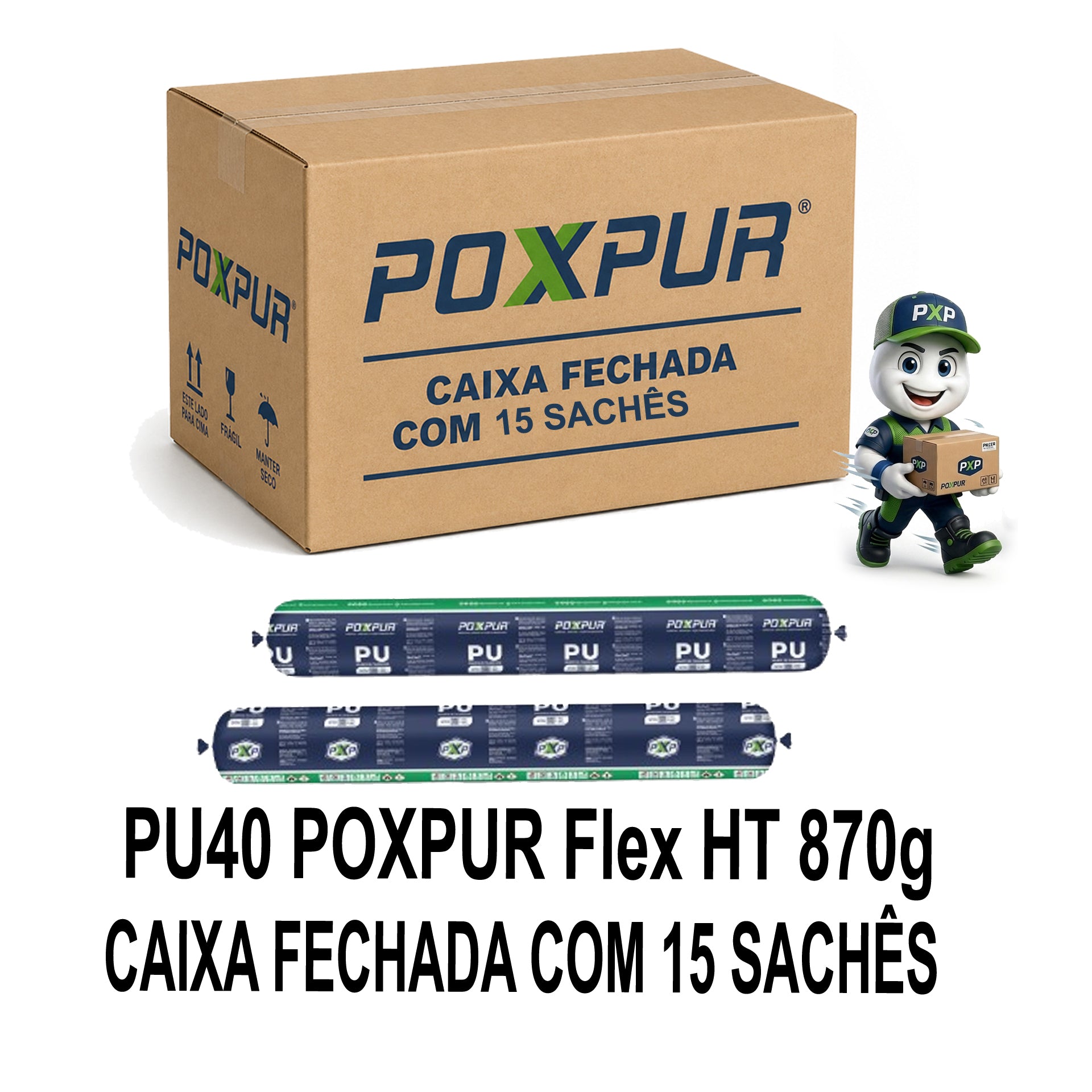 CAIXA FECHADA 15 unidades Adesivo Selante PU40 Poxpur Flex HT Tecnology Plásticos Cerâmicas Vidros Concreto - Sachê 870g