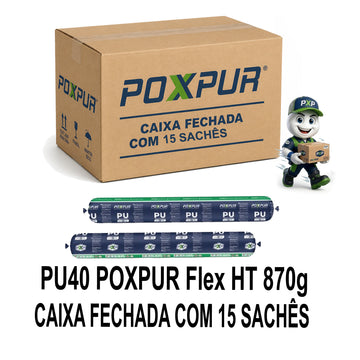 CAIXA FECHADA 15 unidades Adesivo Selante PU40 Poxpur Flex HT Tecnology Plásticos Cerâmicas Vidros Concreto - Sachê 870g