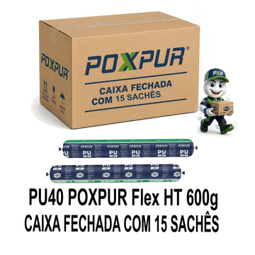 CAIXA FECHADA 15 unidades Adesivo Selante PU40 Poxpur Flex HT Tecnology Plásticos Cerâmicas Vidros Concreto - Sachê 600g