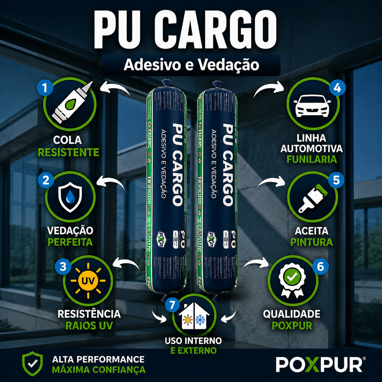 Adesivo Selante PU Poxpur Cargo Industrial Funilaria Metal Plástico - Sachê 870g