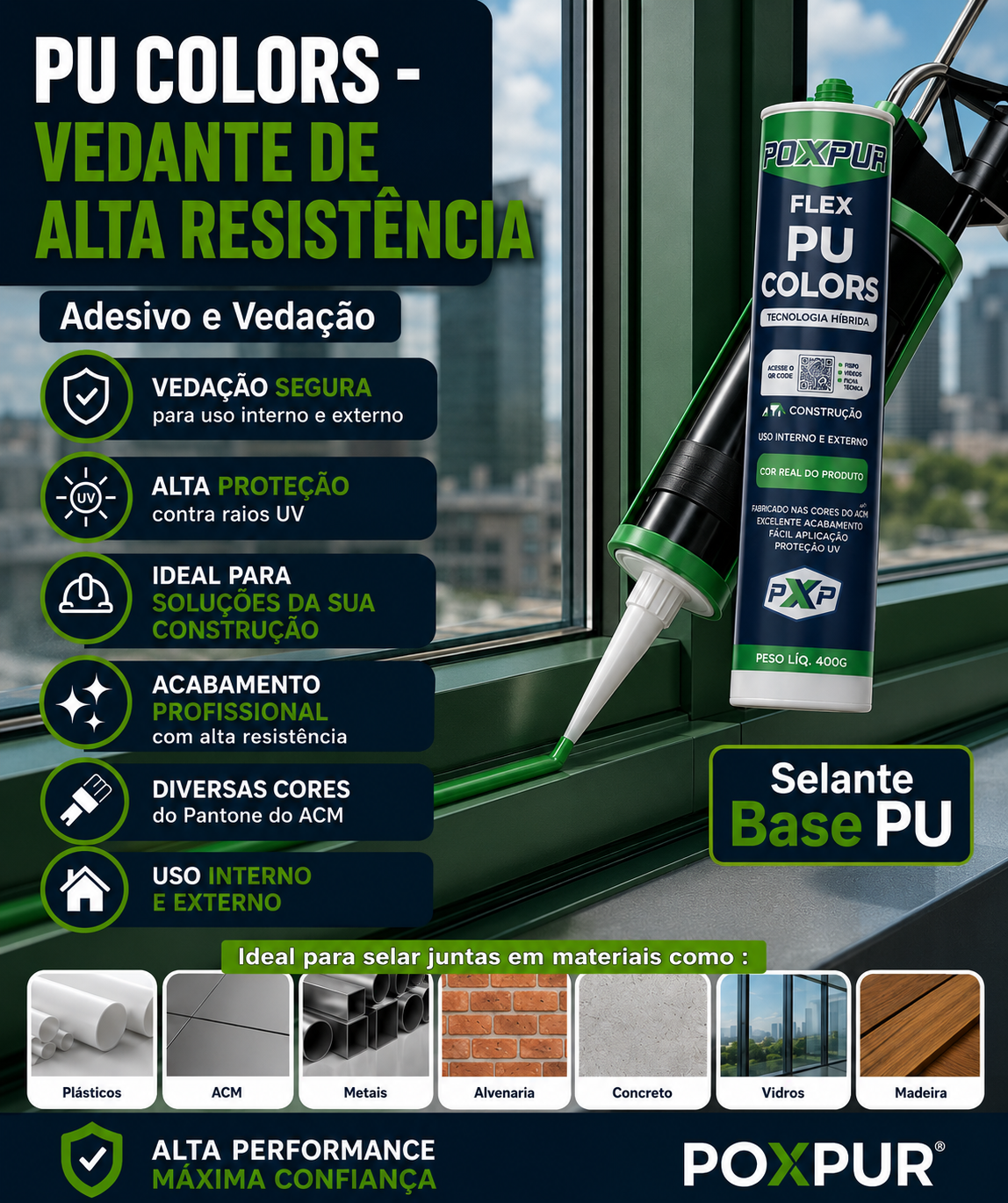 Adesivo Selante PU Poxpur Flex ACM Colors  Vermelho Azul Verde Amarelo Branco - 400g