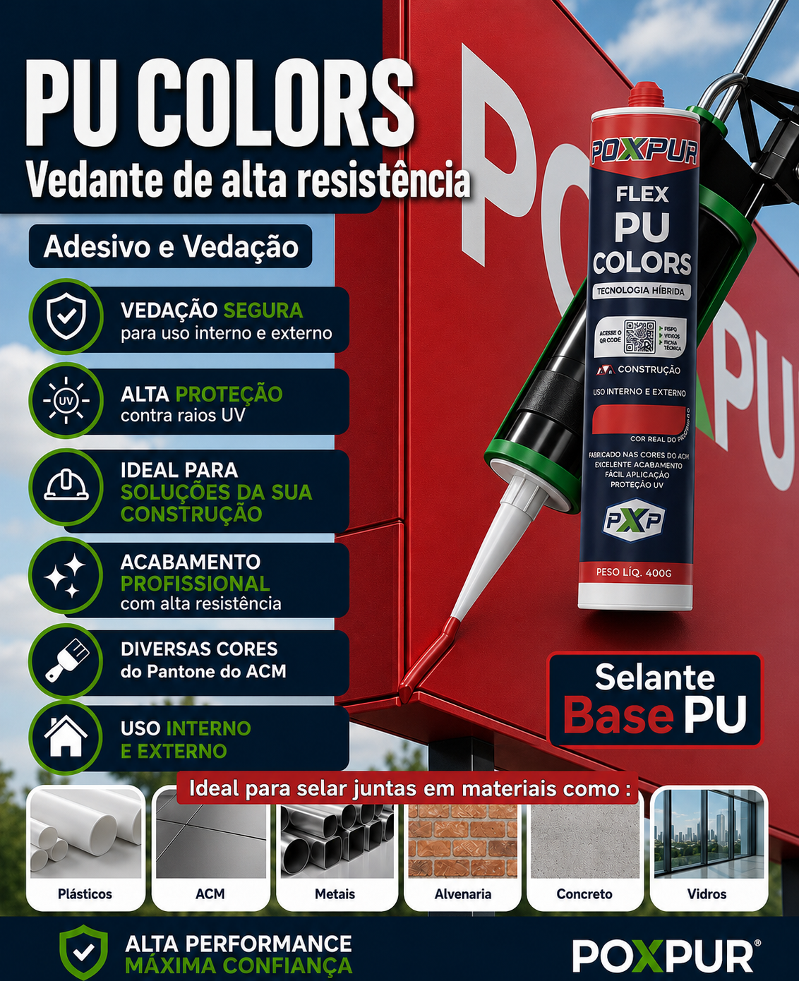 Adesivo Selante PU Poxpur Flex ACM Colors  Vermelho Azul Verde Amarelo Branco - 400g