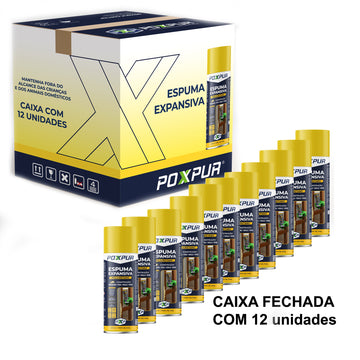 Caixa Fechada 12 unidades Espuma Expansiva Selante PU Poxpur Construcao Civil Isolamento Térmico e Acústico