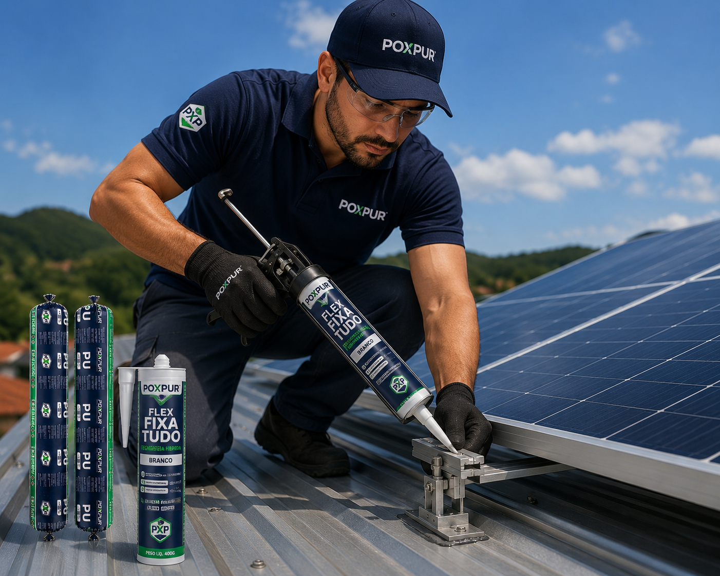Adesivo Selante PU Poxpur Flex Placa Solar CS-25 Metal Concreto Madeira Sachê - 870g