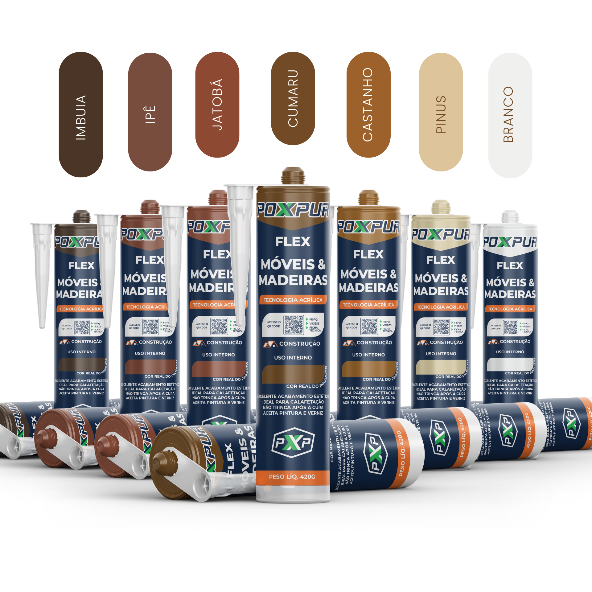Adesivo Selante Acrílico Poxpur Flex Móveis e Madeira - 420g