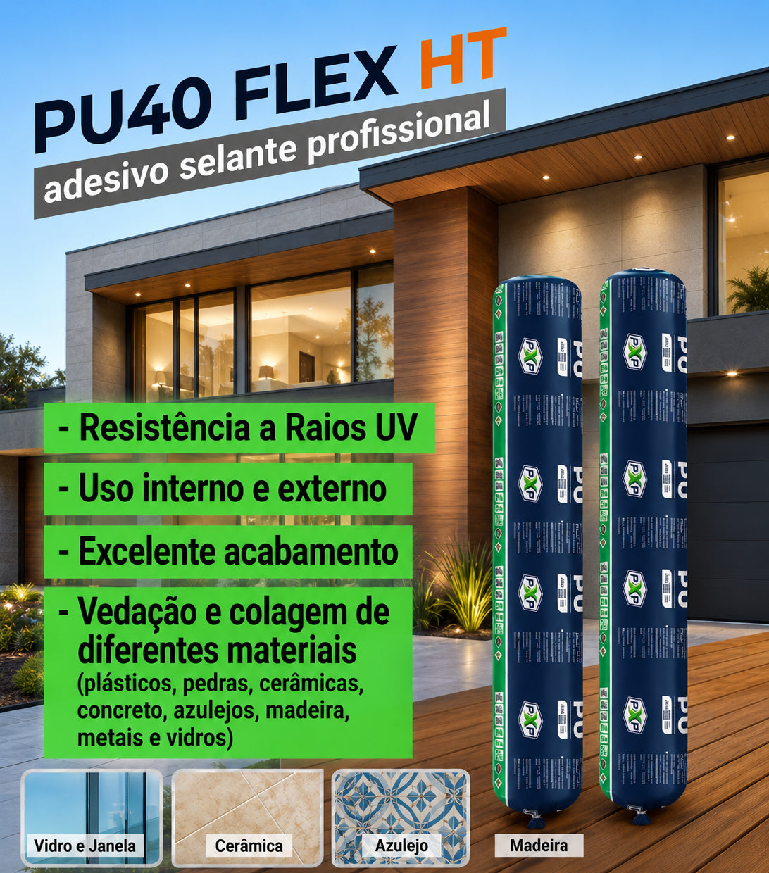 Adesivo Selante PU40 Poxpur Flex HT Tecnology Plásticos Cerâmicas Vidros Concreto - Sachê 870g