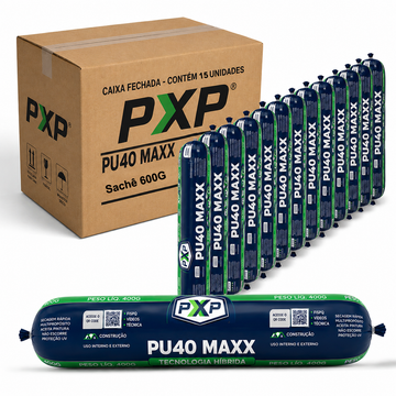 Caixa Fechada 15 unidades Adesivo Selante PU Poxpur Maxx Construção Esquadrias Janelas Cubas Pias - Sachê 600g